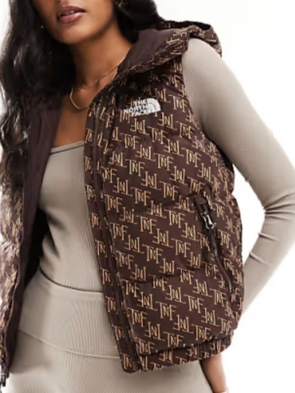The North Face Hydrenalite down hooded vest in monogram brown Size Large